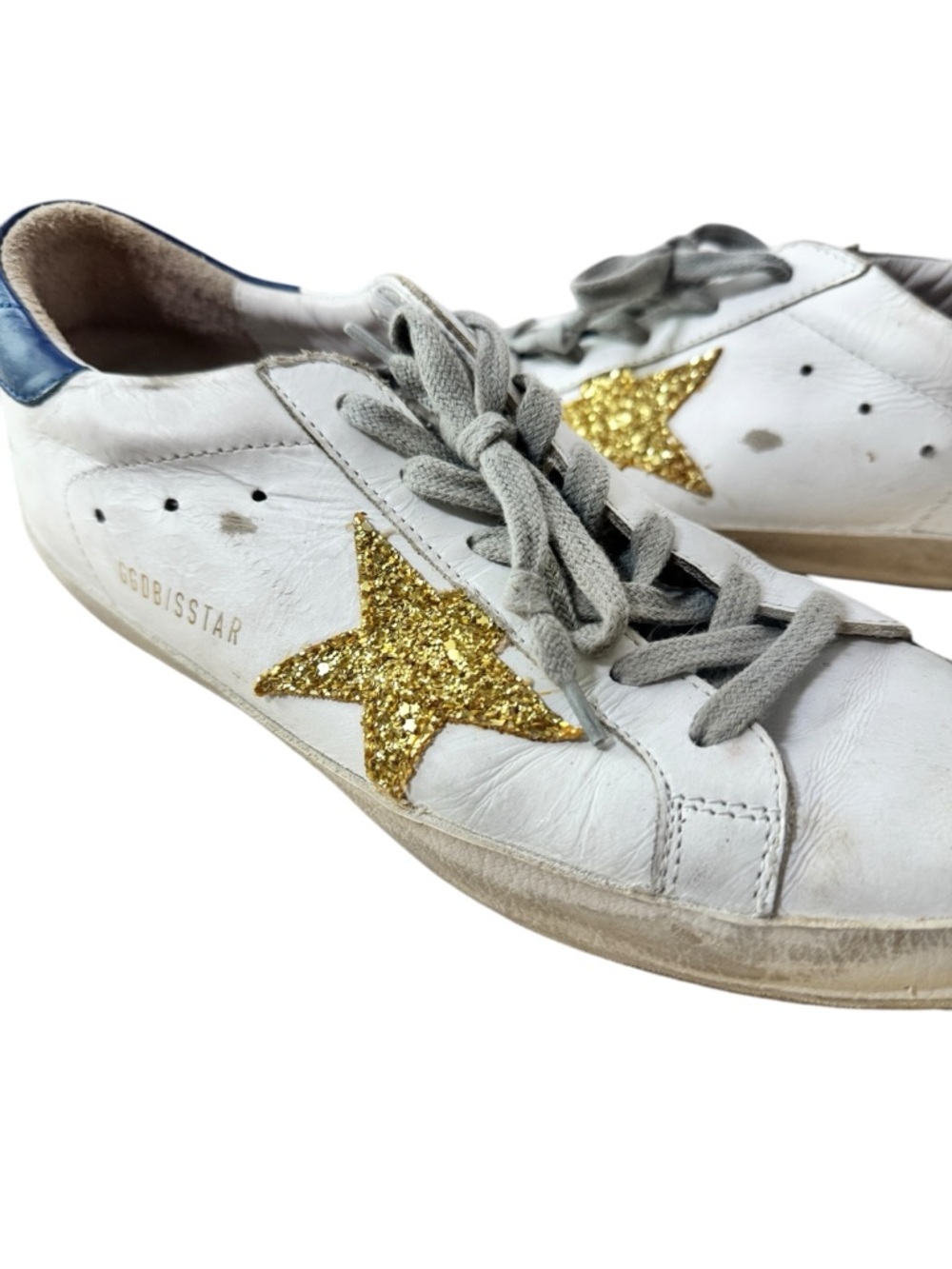 Golden Goose White Leather Sneakers with Gold Glitter Star